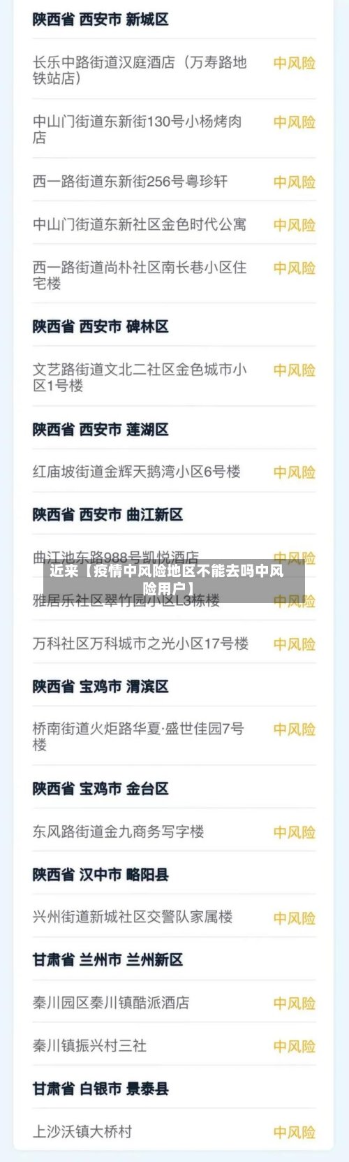 近来【疫情中风险地区不能去吗中风险用户】
